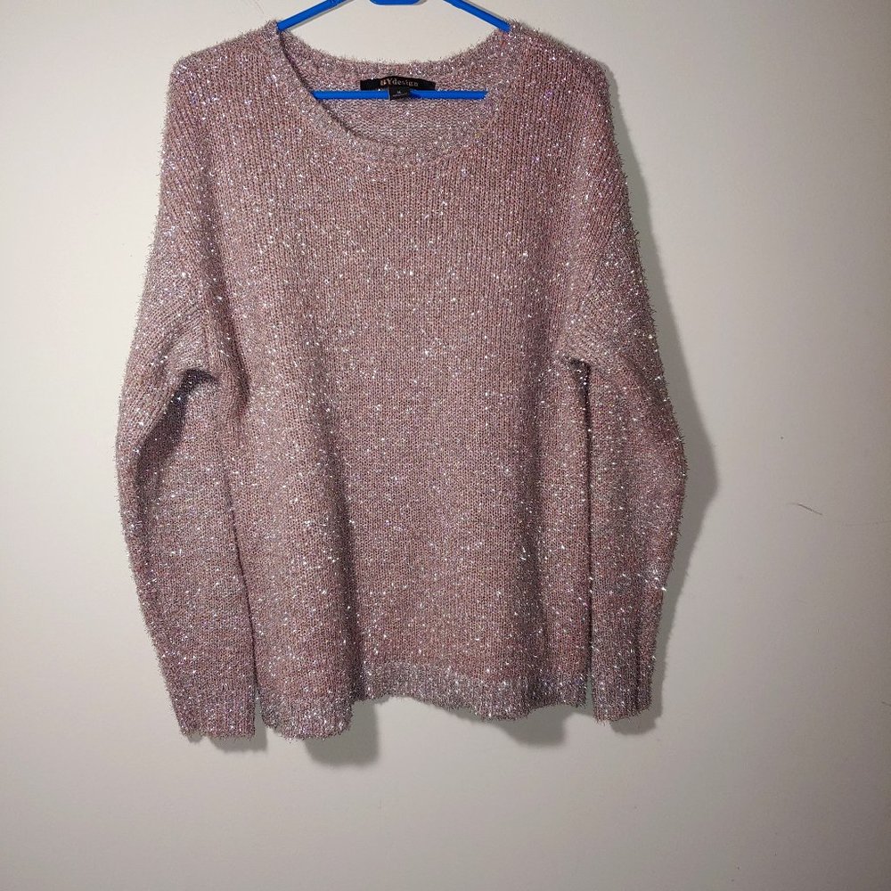BYdesign Glitter Sweater Long Sleeve Size XL Spanish Rose /SIlver